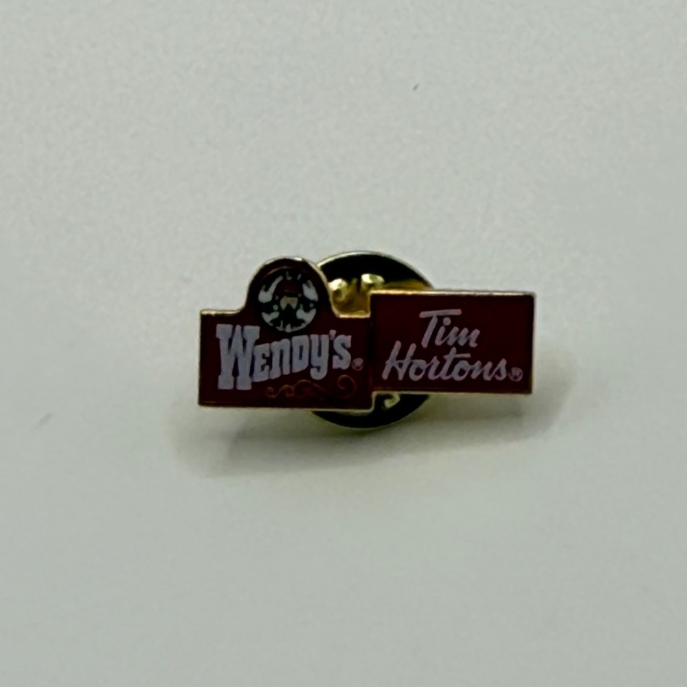 Wendy's Tim Hortons Dual Logo Enamel Lapel Pin Gold Tone Fast Food Memorabilia